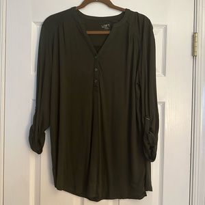Loft 3/4 sleeve roll tab knit top. Never worn. Size large.  Dark green